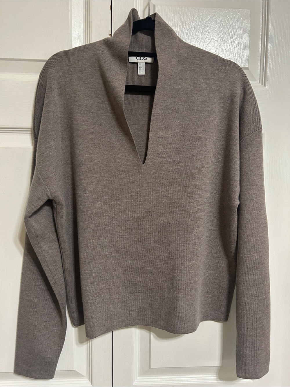 COS Taupe Open-Collar Knit Sweater